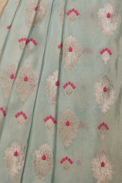 Nihari Handloom Dupion Silk with Gold Zari Fabric - Aqua Blue