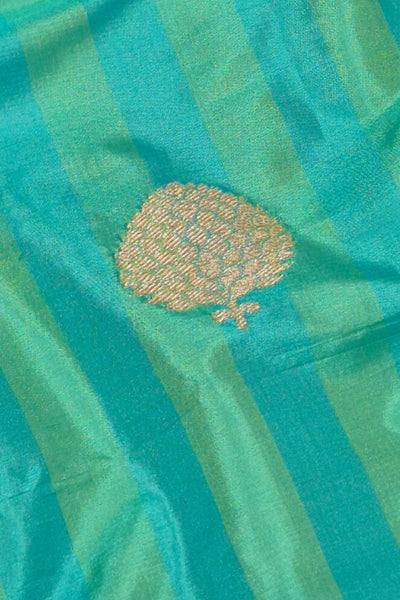 Nirvana Handloom Katan Silk with Gold Zari Buta Fabric - Green