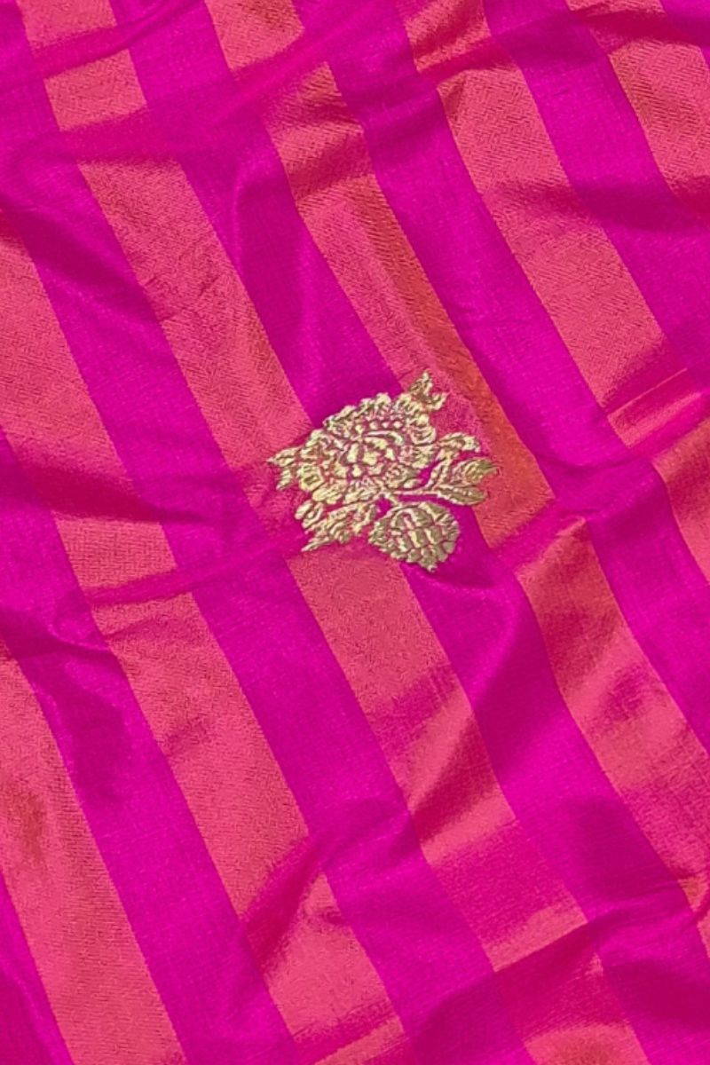 Nirvana Handloom Katan Silk with Gold Zari Buta Fabric - Pink