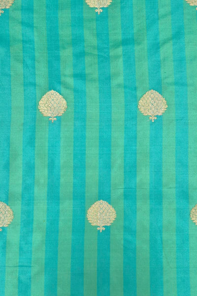 Nirvana Handloom Katan Silk with Gold Zari Buta Fabric - Green