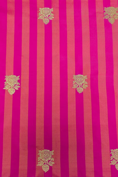 Nirvana Handloom Katan Silk with Gold Zari Buta Fabric - Pink