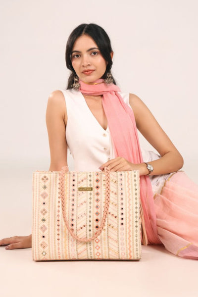 Nova Mirror Embroidered Box Tote Bag