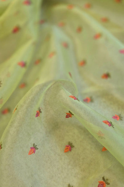 Nurvi Floral Thread Embroidered Organza Dupatta - Green