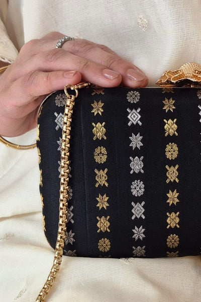 Palki Pure Kanchi Silk Clutch - Black