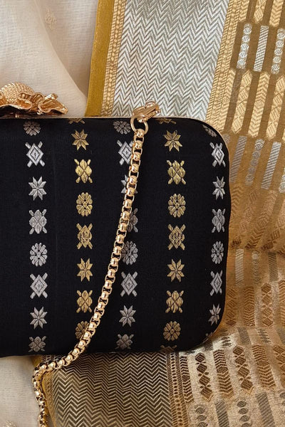 Palki Pure Kanchi Silk Clutch - Black