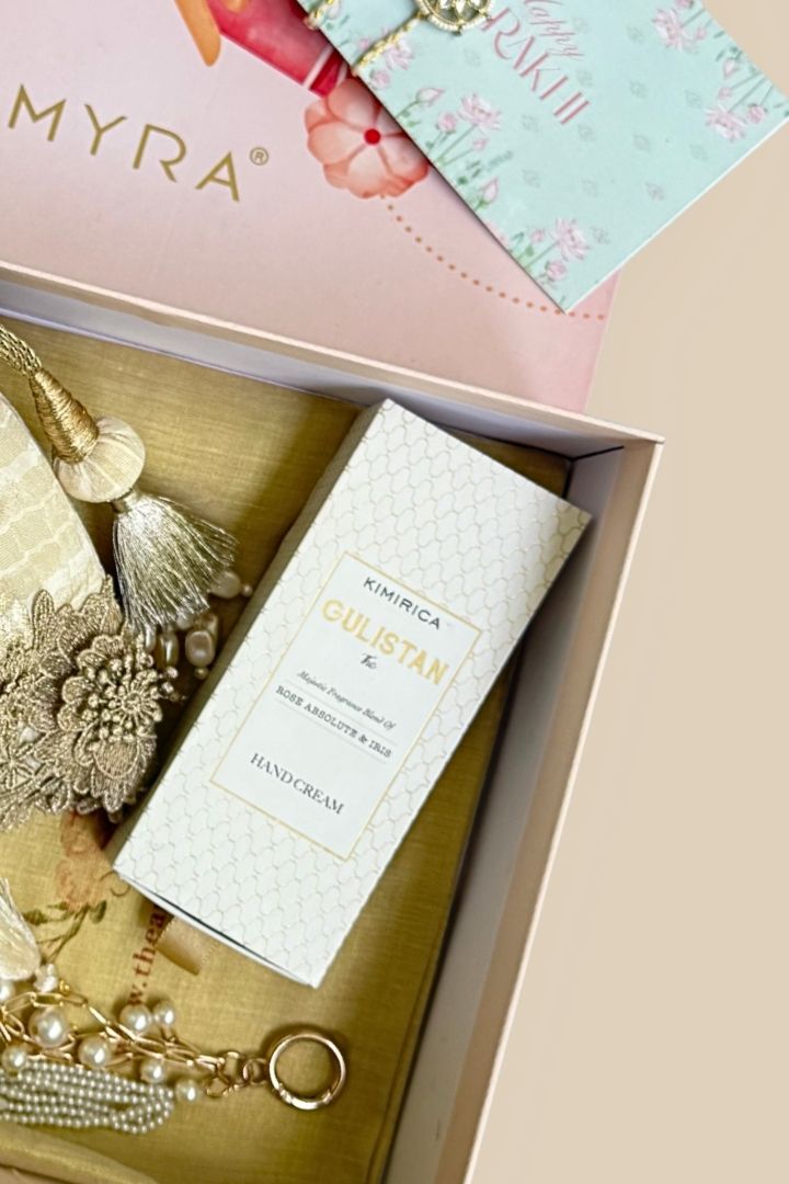 Rakhi Hamper - Parijat Silk Potli - Off-White - Care & Accessory Box