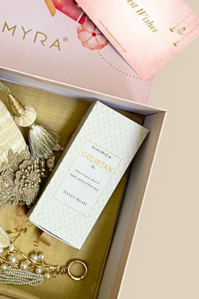 Gift Hamper - Parijat Silk Potli - Off-White - Care & Accessory Box