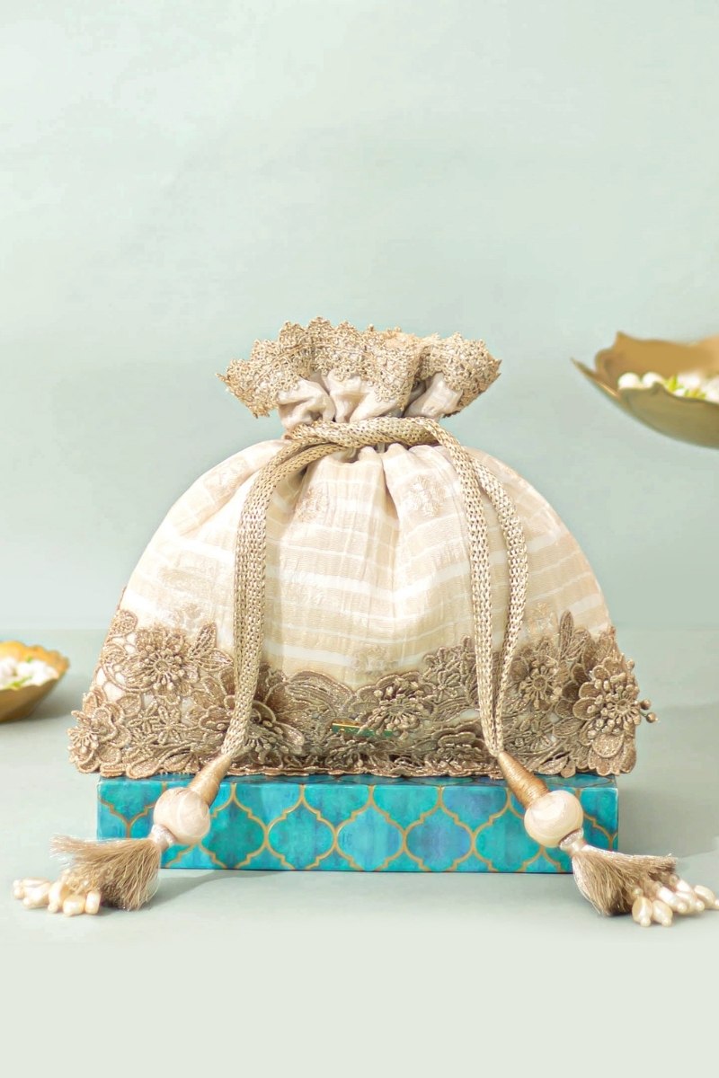 Parijat Silk Potli - Offwhite