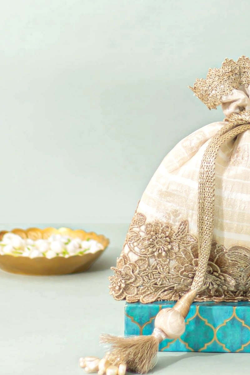 Parijat Silk Potli - Offwhite