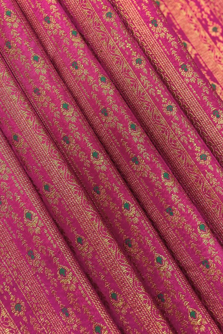 Pink Handloom Pure Katan Silk Gold Zari Brocade Banarasi Fabric