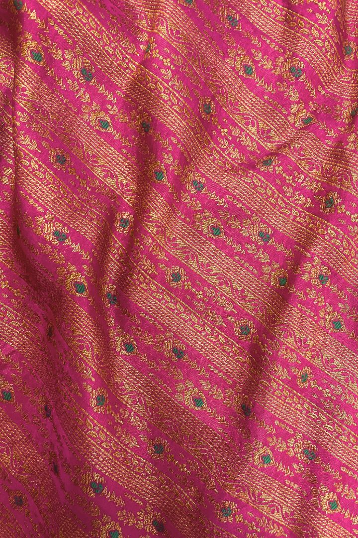 Pink Handloom Pure Katan Silk Gold Zari Brocade Banarasi Fabric