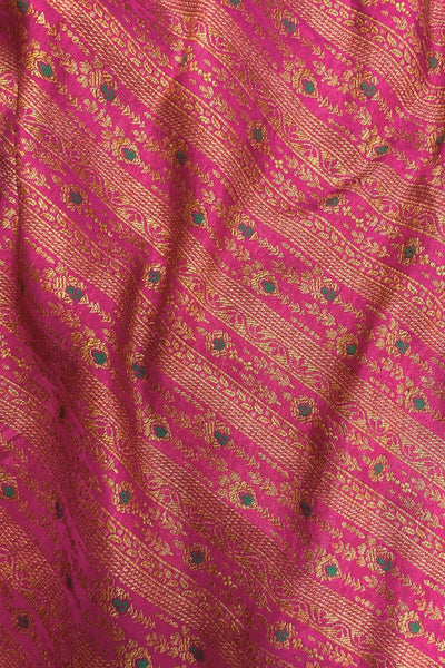 Pink Handloom Pure Katan Silk Gold Zari Brocade Banarasi Fabric