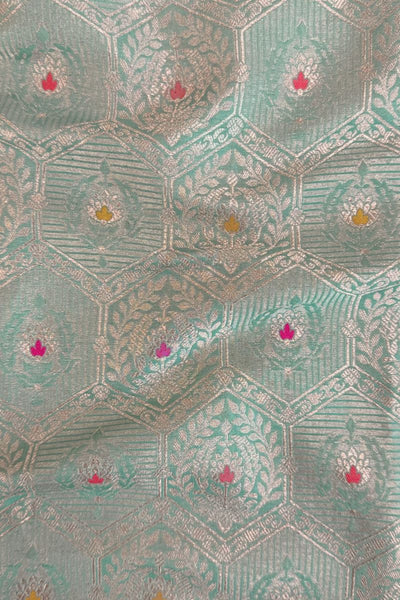 Ruva Handloom Katan Silk with Water Gold Zari with Meena - Pastel Green