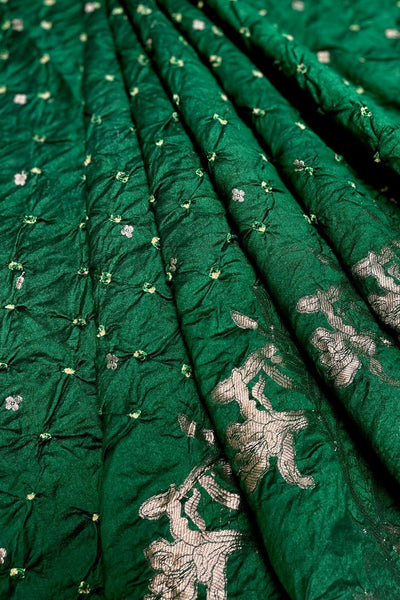 Raas Silk Chiniya Zari Bandhani Fabric - Green