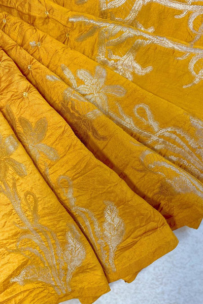 Raas Silk Chiniya Zari Bandhani Fabric - Mustard