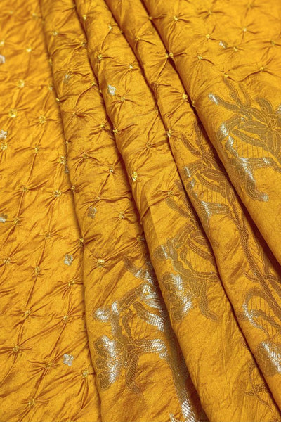 Raas Silk Chiniya Zari Bandhani Fabric - Mustard