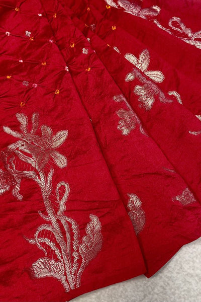 Raas Silk Chiniya Zari Bandhani Fabric - Red