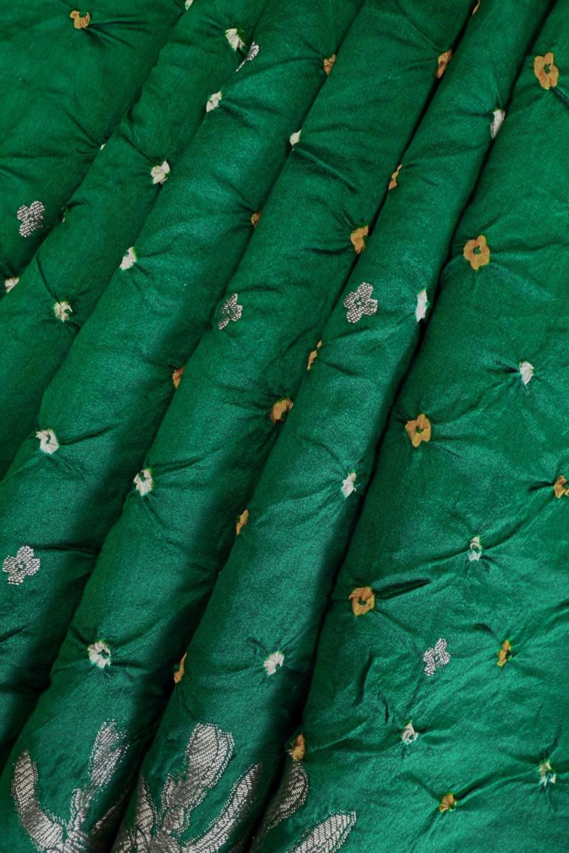 Raas Silk Chiniya Zari Bandhani Fabric - Green