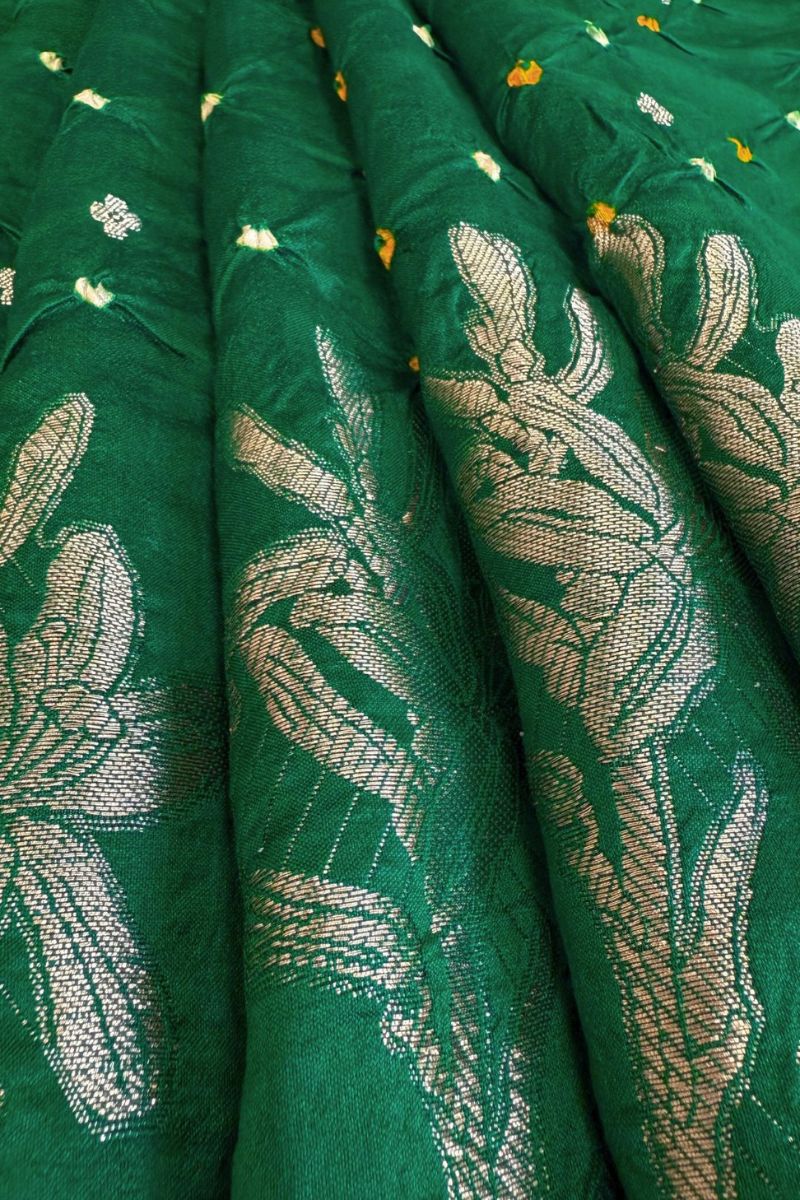 Raas Silk Chiniya Zari Bandhani Fabric - Green