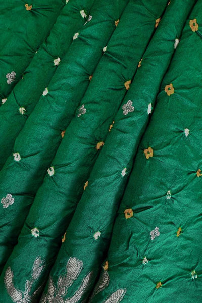 Raas Silk Chiniya Zari Bandhani Fabric - Green