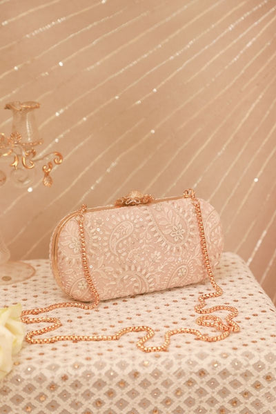 Rhea Threadwork Clutch - Peach