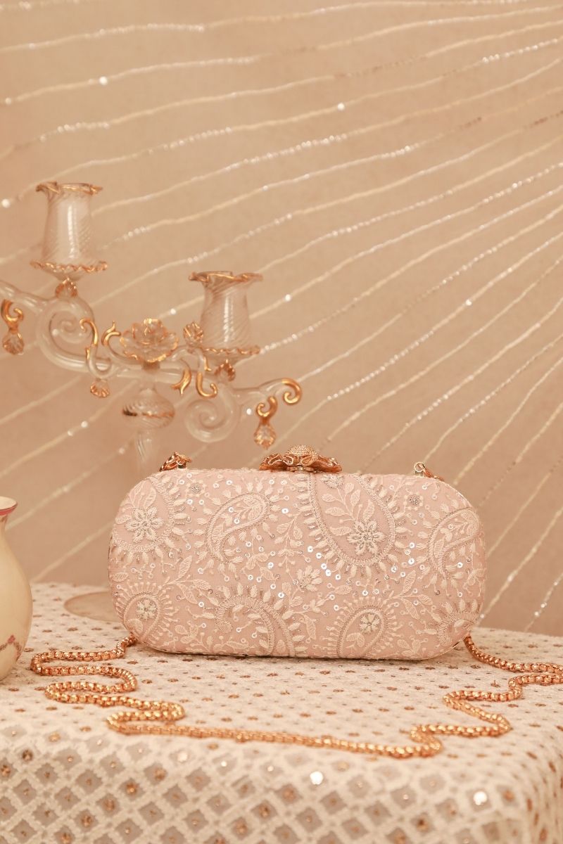 Rhea Threadwork Clutch - Peach