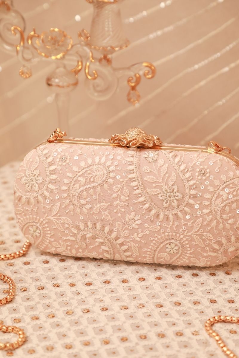 Rhea Threadwork Clutch - Peach