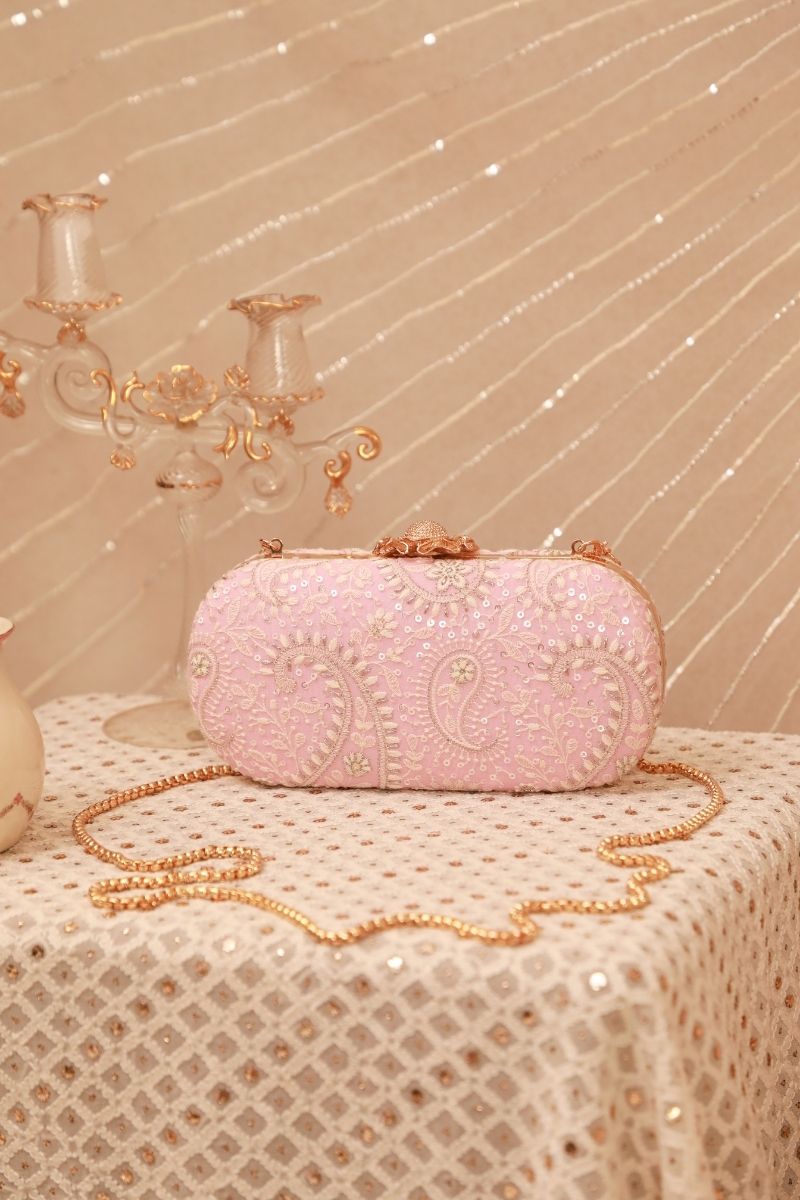 Rhea Threadwork Clutch - Pink