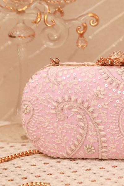 Rhea Threadwork Clutch - Pink