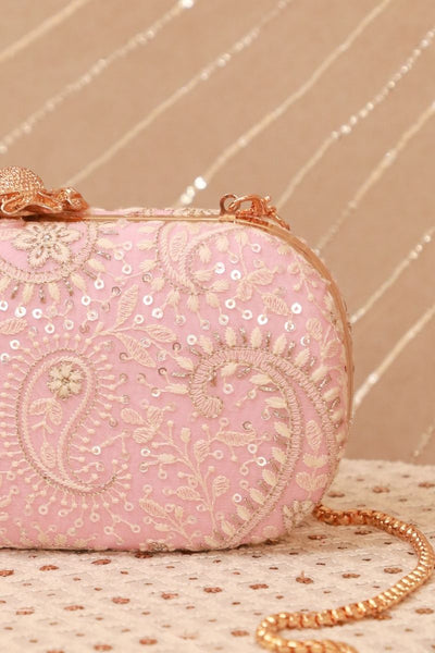 Rhea Threadwork Clutch - Pink