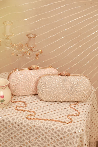 Rhea Threadwork Clutch - Peach