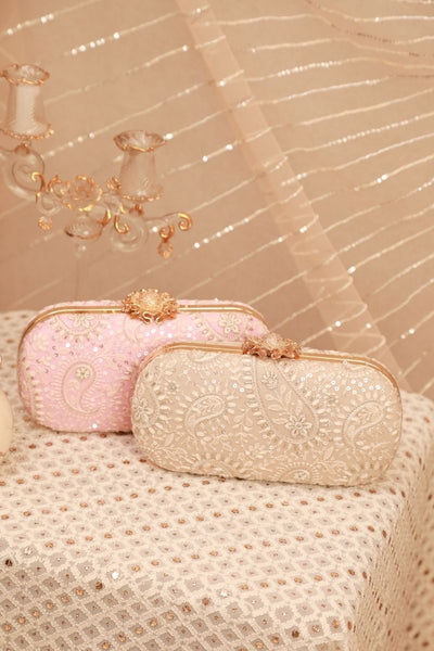 Rhea Threadwork Clutch - Pink