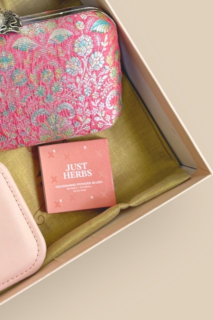Rakhi Hamper - Ridhi Pure Banarasi Silk Box Clutch - Multi color - Care & Accessory Box