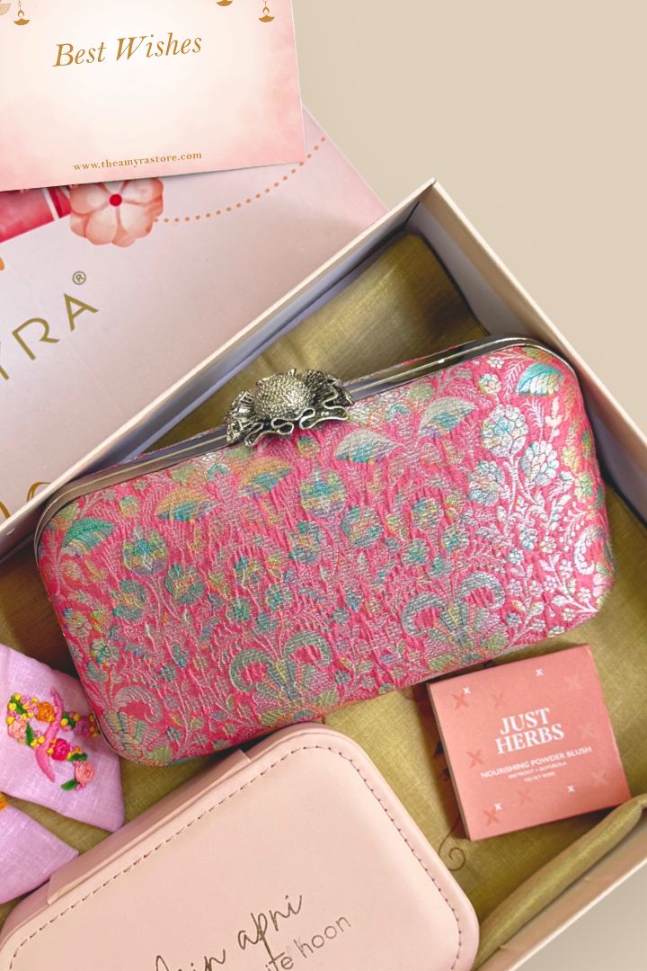 Gift Hamper - Ridhi Pure Banarasi Silk Box Clutch - Multi color - Care & Accessory Box