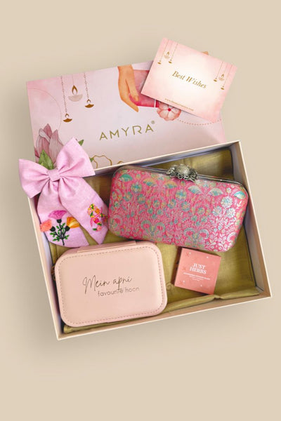 Gift Hamper - Ridhi Pure Banarasi Silk Box Clutch - Multi color - Care & Accessory Box