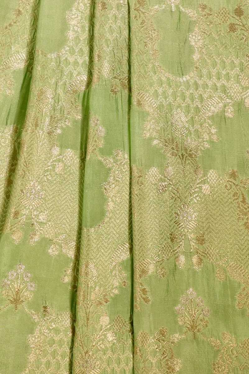 Rivah Handloom Dupion Silk Gold Zari Fabric - Green
