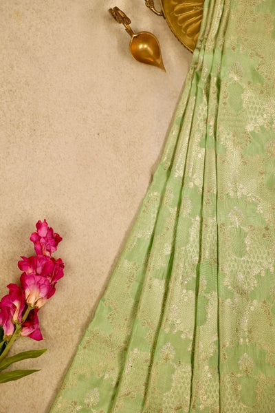 Rivah Handloom Dupion Silk Gold Zari Fabric - Green