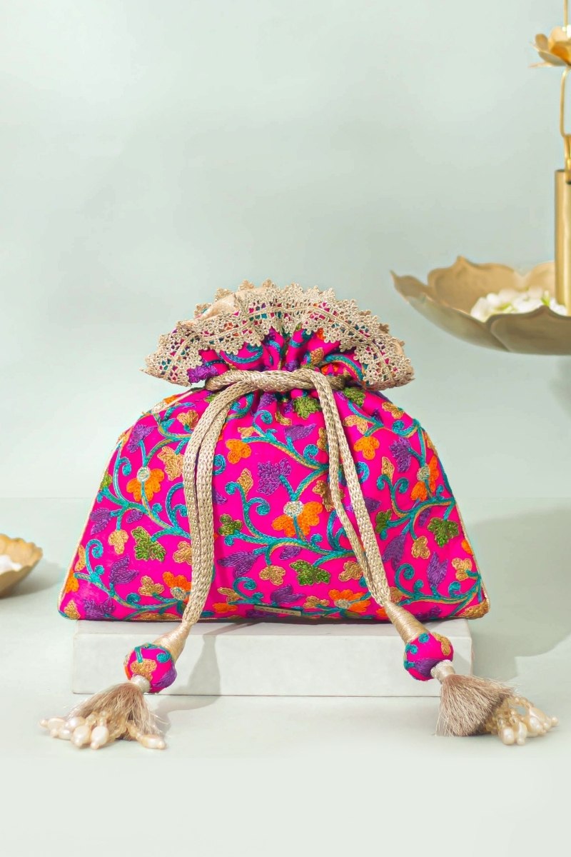 Rouka embroidered Potli - Pink