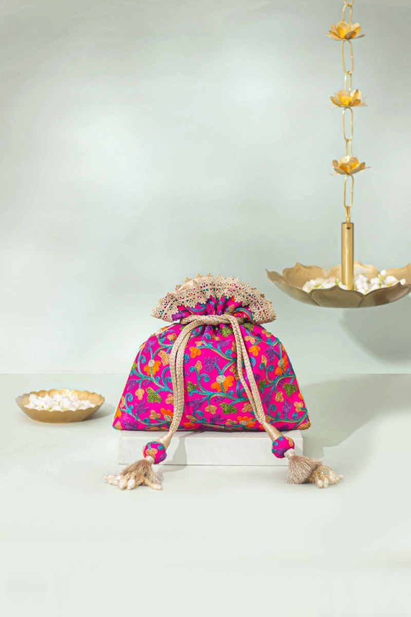Rouka embroidered Potli - Pink