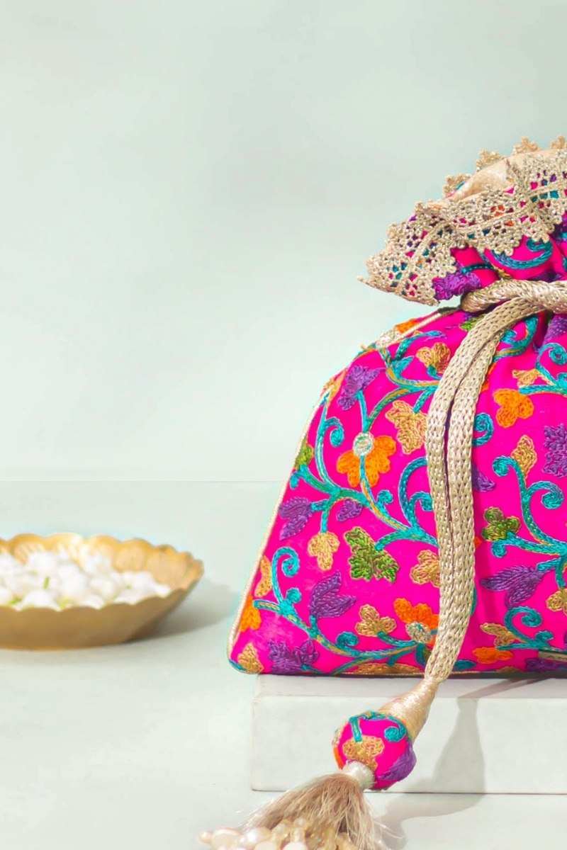 Rouka embroidered Potli - Pink