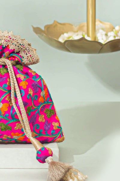 Rouka embroidered Potli - Pink