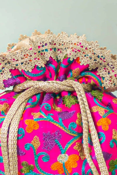 Rouka embroidered Potli - Pink