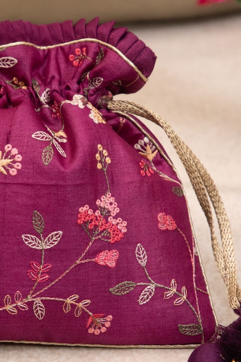 Rua Embroidered Potli - Purple