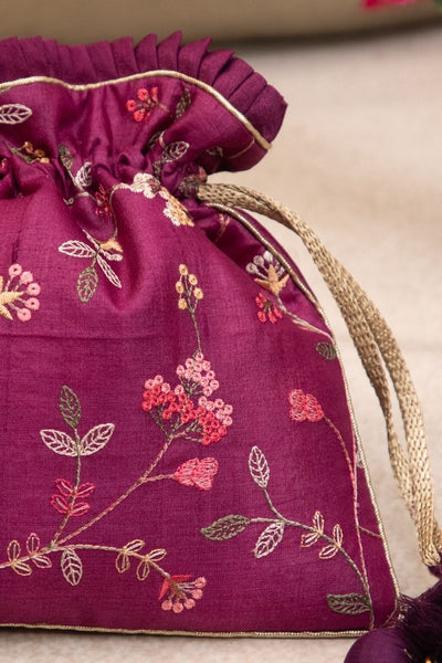 Rua Embroidered Potli - Purple