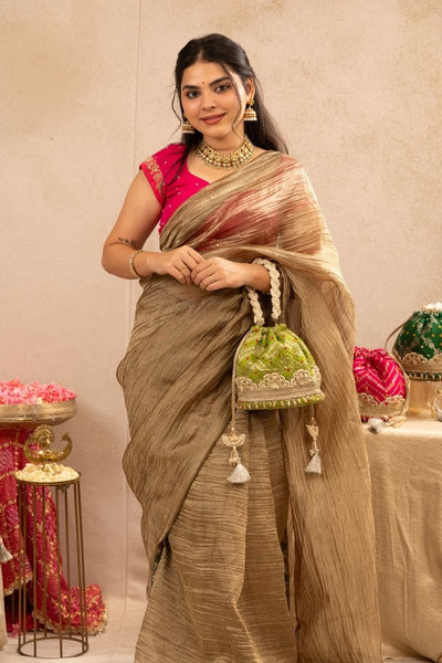 Rumani Bandhani Bucket Bag - Mehendi Green