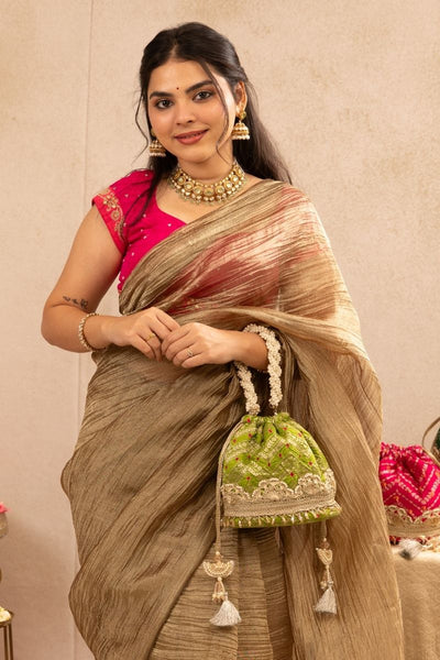 Rumani Bandhani Bucket Bag - Mehendi Green