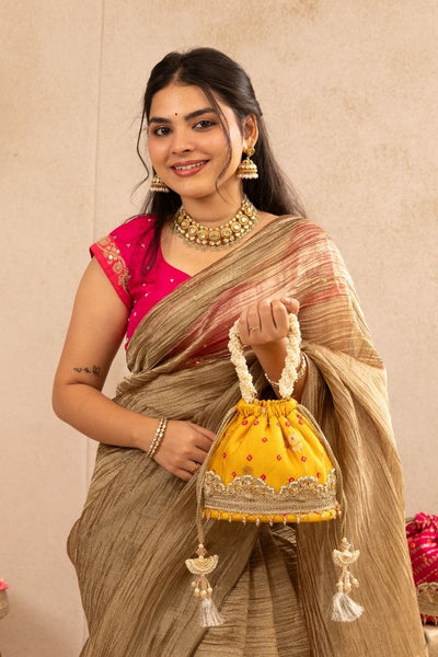 Rumani Bandhani Bucket Bag - Mustard