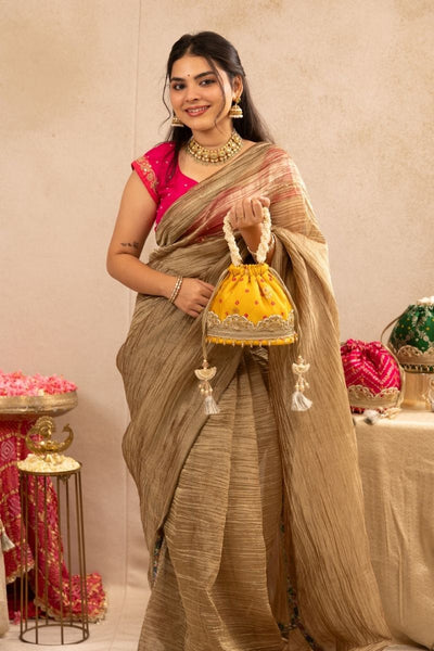 Rumani Bandhani Bucket Bag - Mustard