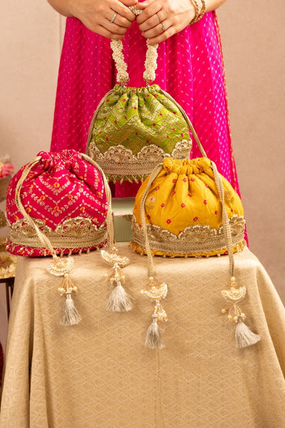 Rumani Bandhani Bucket Bag - Mehendi Green