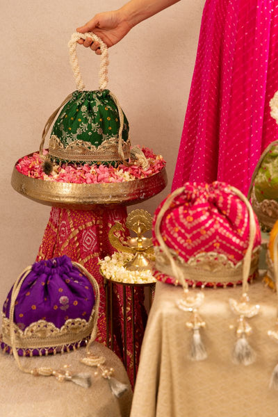 Rumani Bandhani Bucket Bag - Mehendi Green